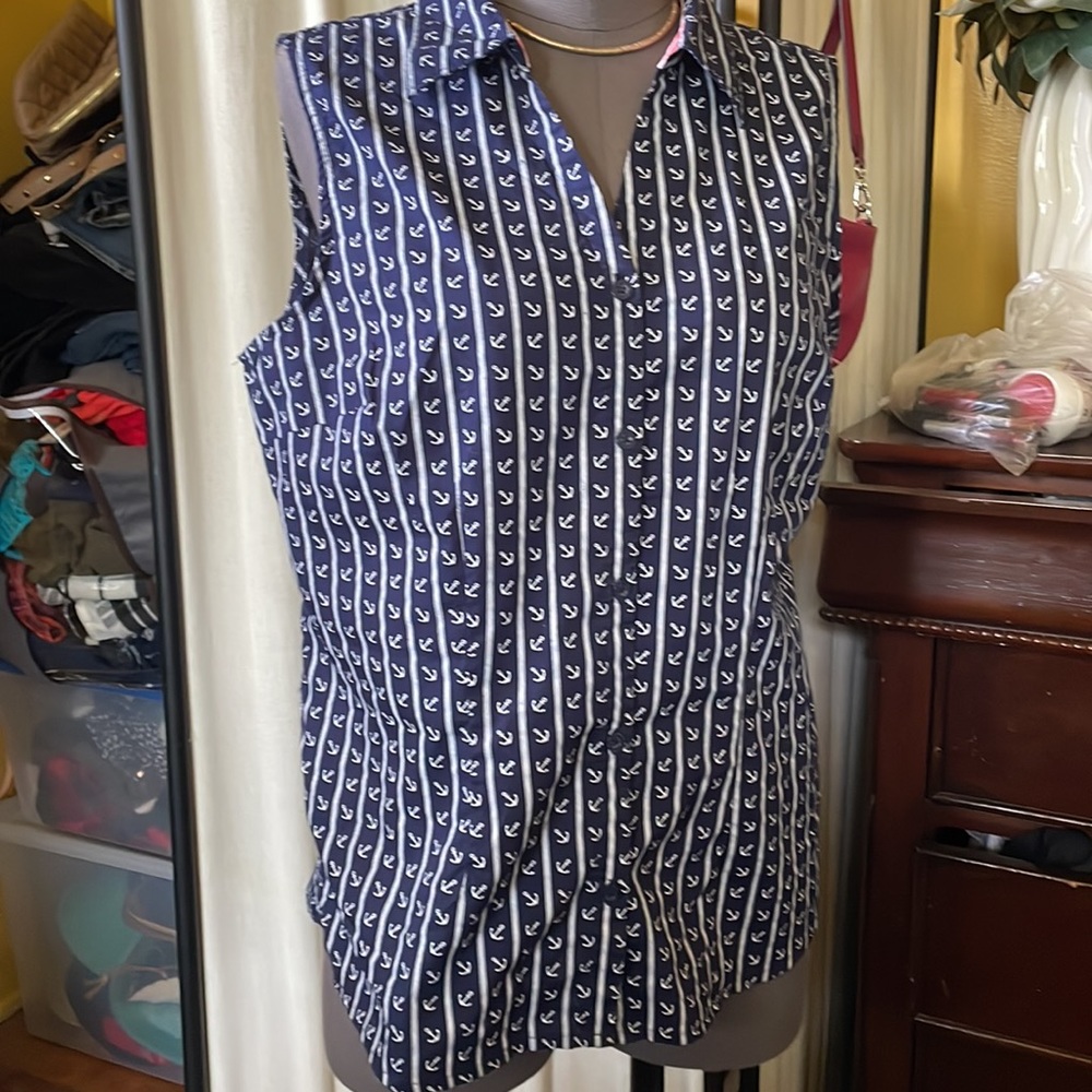 Basic editions sleeveless blouse anchor pattern size Large - Picture 3 of 7